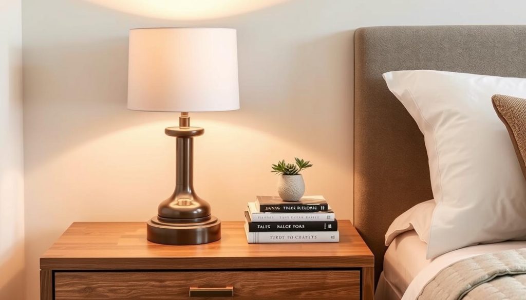 Beautifully styled bedside table with decorative elements
