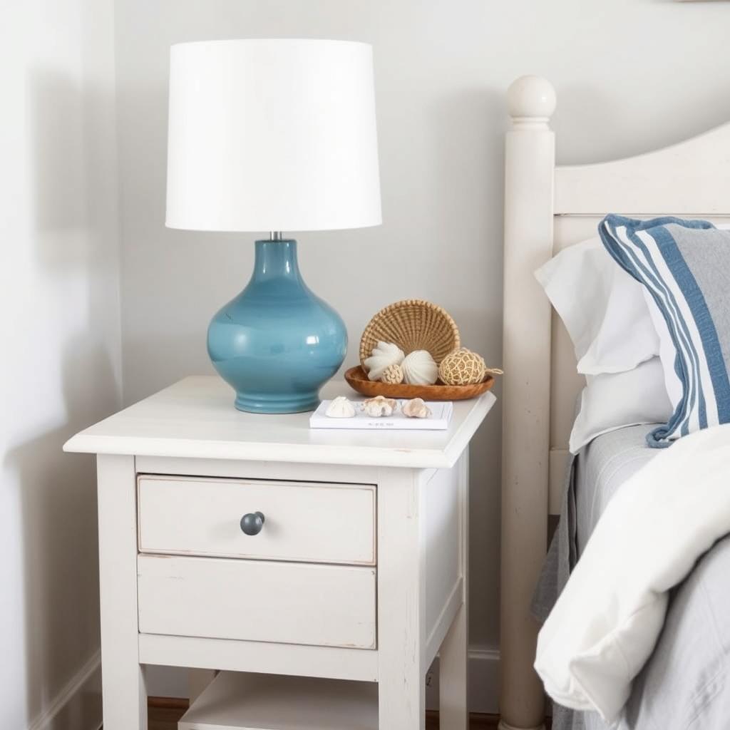 Coastal styled bedside table with beach elements