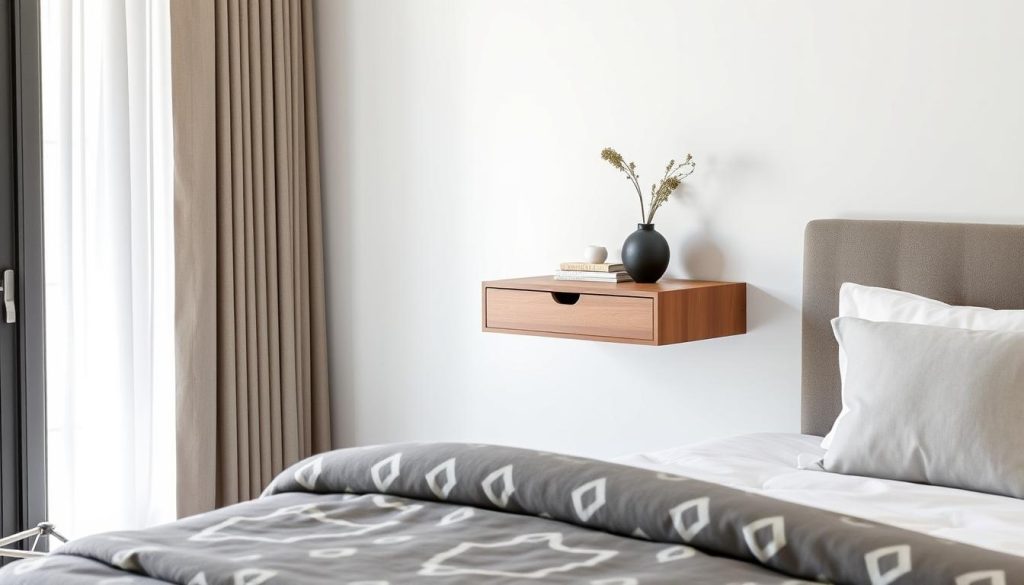 Modern floating bedside table with minimalist design