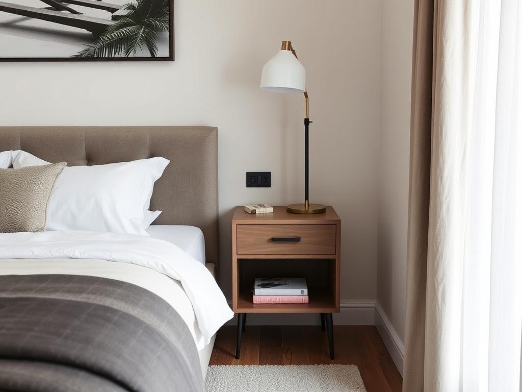 Slim profile bedside table for narrow spaces