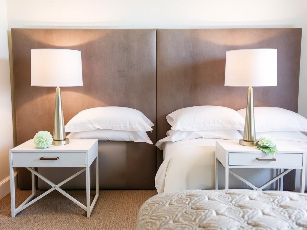 Symmetrical bedside table arrangement showing balanced design