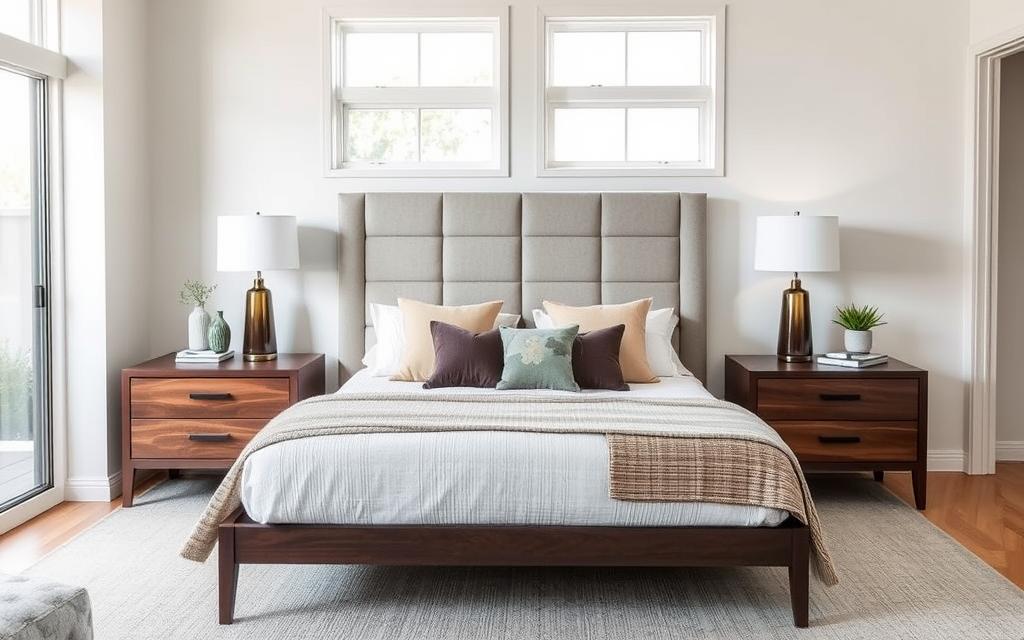 Stylish bedroom with matching bedside tables creating balanced design